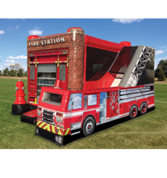 fire station combo, fire house inflatable moonwalk