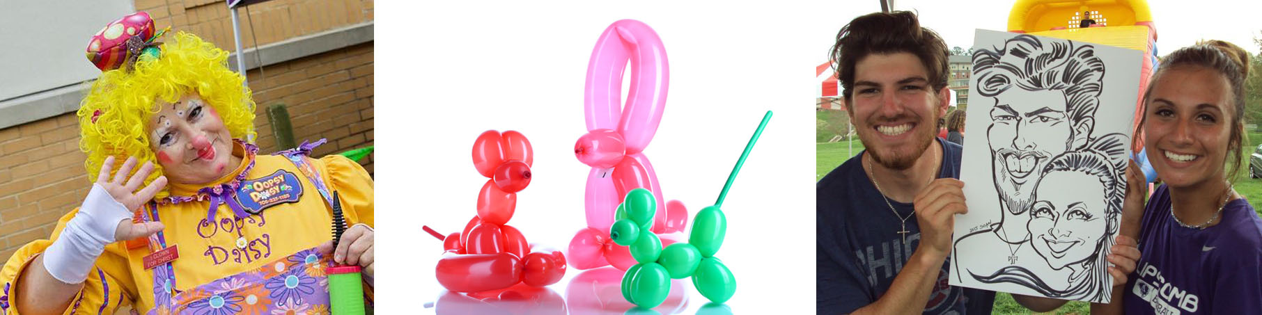Clown, event entertainers, balloon artists, magicians, caricature artist, dj