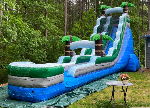 tropical blue inflatable waterslide