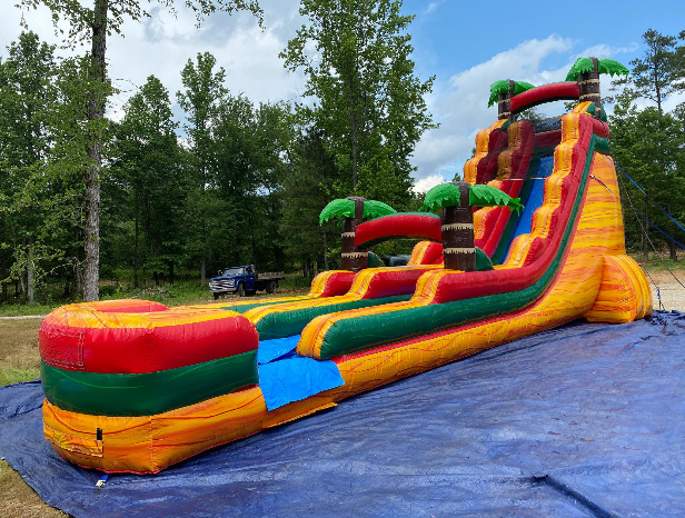 volcano island water slide, wet dry inflatable slide